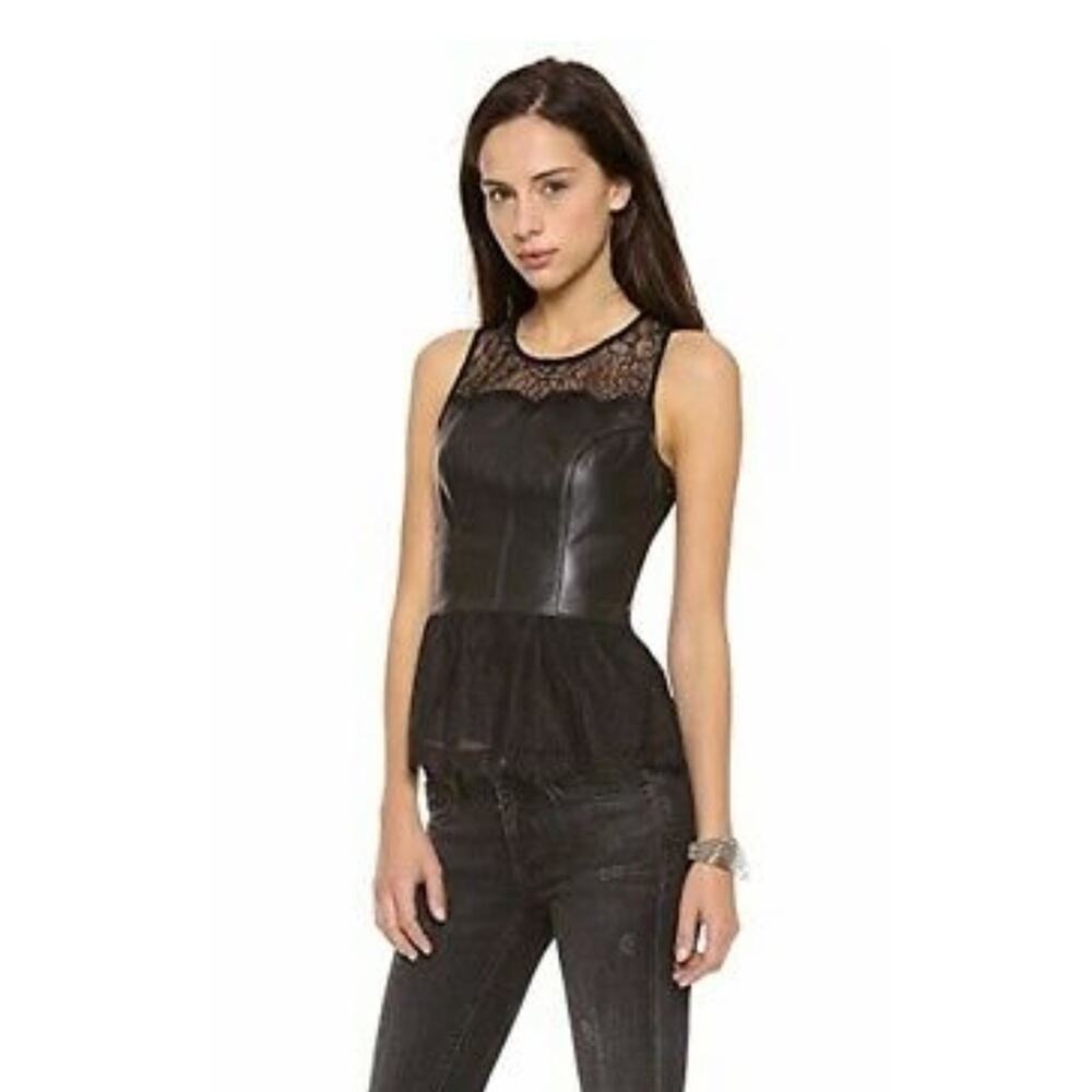 PJK | Italian Leather Lace Tank Top Black S